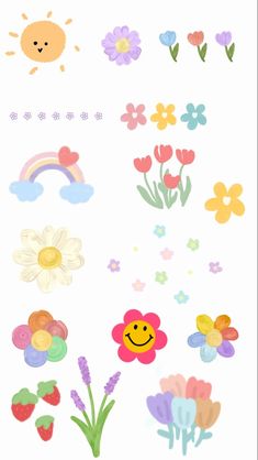 an image of flowers and rainbows on a white background