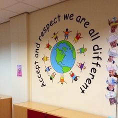 children's hospital room decorated with the words respect we are all different