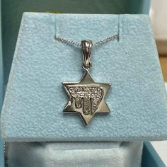 0.13 CT Jewish Chai Star David, Diamond Pendant 14k White Gold, Rolo Chain 16", Holidays Pendant, Star David Pendant Necklace, Holiday Gift Chai Symbol, Star David, Diamond Pendants, Star Of David, Rolo Chain, Star Necklace, Round Brilliant Cut Diamond, Diamond Pendant, Gold Metal