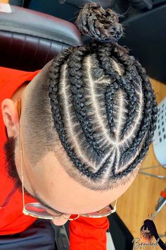 Top Knot Braids Men, Best Black Braided Hairstyles, Braid With Fade Men, Men Bun Braids Hairstyles, Men’s Braids Top, Braided For Men Hairstyles, Braids With Man Bun, Men Top Braid Styles