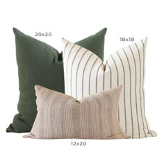 three pillows and one pillow with the words pillow combination 12 on it in white lettering