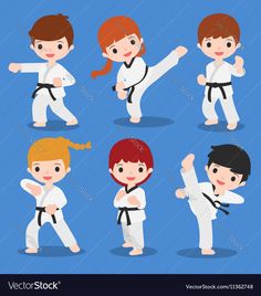 kids doing karate moves in different poses