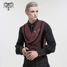 Check out our men's goth-victorian vest selection for the very best in unique fashion featuring a double-breasted design and asymmetric front closure. add to cart. Red Waistcoat Men, Romantic Goth Outfits Men, Gothic Wedding Suit, Gothic Male Fashion, Velvet Vest Mens, Gothic Waistcoat, Mens Victorian Fashion, Victorian Gothic Fashion, Mens Alternative Fashion