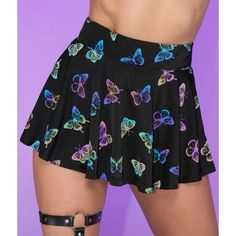 Midnight Butterfly Reflective Mini Skirt. Great Quality! Flat Measurements: Length 12” Waist 15” Midnight Butterfly, Butterfly Skirt, Butterfly Collection, The Midnight, Butterfly Pattern, A Pic, Classic Hollywood, Black Skirt, Pretty Dresses