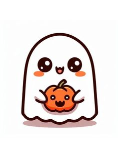 a ghost with a pumpkin in it's hand and eyes on its face,