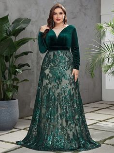 Dark Green  Collar Long Sleeve Fabric Floral A Line Embellished Slight Stretch All Weddings & Events