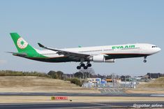 an eva air plane taking off from the runway