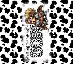 a black and white animal print with the word hello written on it's side