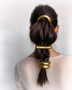 The Glossy Bar Barrette adds an upgrade to your everyday look. This sleek 14 karat gold plated barrette can be worn on its own under a messy bun for a statement look, or even layered with crystals to add a pop to your hairdo. Made in NYC. Lelet Ny, A Ponytail, Hair Dos, Hair Jewelry, Hair Looks, Hair Goals, Her Hair, Hair Inspo, Hair And Nails