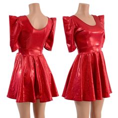 "This red sparkly dress features a double scoop neckline, and half length sharp shoulder sleeves. It has a darted bodice for a fit and flare shape, and a full circle cut hemline for optimal whirling and twirling. This item is made to order. Ships out within 5 days of purchase. Womens Sizing (See below for instructions on where measurements should be taken) XXS: Bust 29\"-30\" / Waist 22\"-23\" / Hips 30\"-32\" Extra Small: Bust 31\"-32\" / Waist 24\"-25\" / Hips 33\"-35\" Small: Bust 33\"-34\" / Red Sparkly Dress, Drop Crotch Pants, Sparkly Dress, Olive Branch, Full Circle, Large Bust, Small Bust, Dress Clothes For Women, Skater Dress