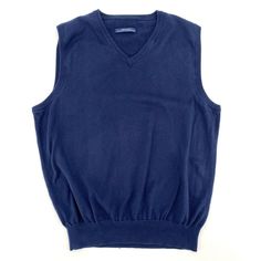 Men's Navy Blue 100% Cotton Sleeveless V-Neck Sweater Vest Size M(?) Mens Navy, V Neck Sweater, Sweater Vest, Vneck Sweater, Neck Sweater, Sleeveless Top, Navy Blue, V Neck, Navy