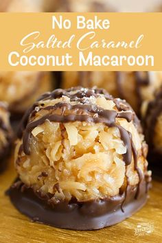 no bake salted caramel coconut macaroni and cheese balls with chocolate drizzle