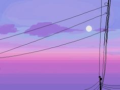 power lines and telephone poles with the moon in the background