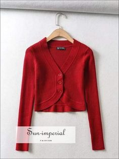 Women Red Deep V Neckline Curve Cut Hem Crop Knit Super Cropped Cardigan Knit top Trendy Red V-neck Cardigan, Fitted Red V-neck Sweater, Elegant Non-stretch V-neck Cardigan, Elegant V-neck Non-stretch Cardigan, Fitted Solid V-neck Cardigan, Fitted V-neck Solid Color Cardigan, Fitted V-neck Cardigan, Fitted V-neck Knitted Cardigan, Red V-neck Knit Cardigan