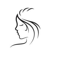 a woman's profile with her eyes closed and hair blowing in the wind, on a white background