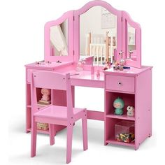 a child's desk and chair with a mirror on it