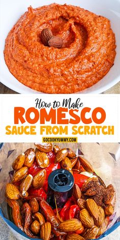 how to make homemade tomato sauce from scratch in a food processor, and then topped with almonds