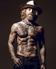 Josh Mario John, Walrus Mustache, Tattooed Men, Chest Tattoo Men, Inked Men, Long Hair Styles Men, Hiking Outfit, Hair And Beard Styles, Beard Styles