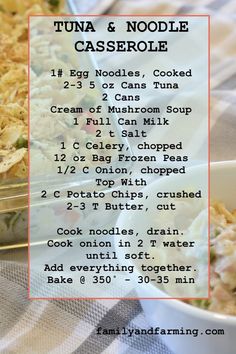 a recipe for tuna and noodle casserole