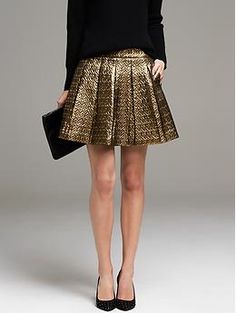 Gold Box Pleat Skirt | Banana Republic Gold Mini Skirt For Evening, Elegant Box Pleat Skirt For Party, Gold Skirt For Spring Formal Occasion, Chic Metallic Skirt For Formal Occasions, Chic Formal Metallic Skirt, Chic Gold Mini Skirt, Elegant Gold Lined Skirt, Chic Gold Skirt For Fall, Gold Skirt For Fall Night Out