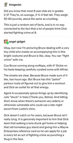 Batman Tumblr Posts, Nightwing Headcanon, Batman Headcanon, Super Hero Oc Character Design, Batfamily Aesthetic, Young Justice Funny, Santa Story, Funny Batman