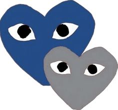 two blue and gray hearts with eyes