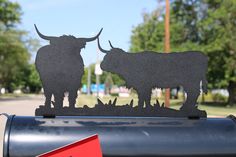 a couple of animals standing on top of a metal object