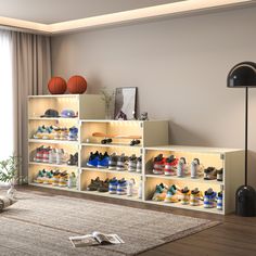 a living room filled with lots of different types of shoes