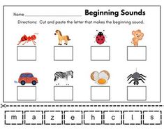 a worksheet for beginning sounds with animals and other things in the box on it