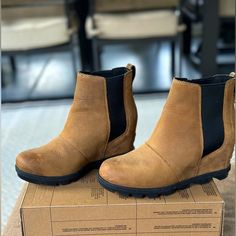 Size 7.5. Wedge Style Worn A Few Times. Ankle-high Synthetic Wedge Boots For Fall, Sorel Boots Wedges, Sorel Wedge Booties, Sorrel Joan Of Arctic Wedge Boots, Sorel Joan Of Arctic, Brown Wedge Heel Boots, Medium Width, Sorel Joan, Sorel Shoes, Wedges Style