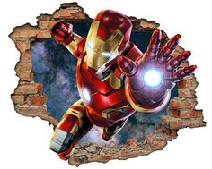 the iron man is coming out of an old brick wall