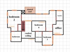 the floor plan for a house with two rooms and three bathrooms, including an office