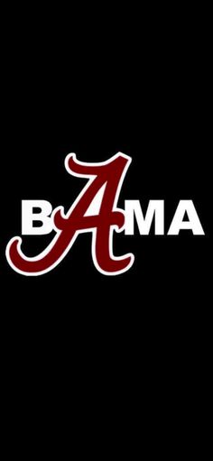 the university of alabama logo is shown on a black background with red letters and white lettering