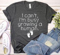 Pregnancy* Babies* Growing Little Humans* Unisex* Custom Tees* All tees are handmade with care, shirts are comfy and soft. They come a select variety of colors and sizes.  Each shirt is typically made to order unless in high demand. Processing time is roughly 2-4 days before shipping. If you have any questions feel free to ask! Cute Gray Cotton T-shirt, Maternity Shirts Funny, Maternity Shirts, Funny Pregnancy Shirts, Maternity Clothes Summer, Cute Maternity, Funny Pregnancy, Maternity Shirt, I'm Busy