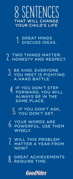 a blue poster with the words 8 sentences for your child's life