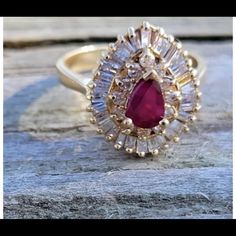 Rare Gorgeous Estate Vintage Ballerina Ring 14k Gold Ruby Diamond Ring Ballerina Design 5gr Pear Natural Ruby And Diamond Baguettes Make This Ring A Conversation Piece.. Size 6.25 Can Be Resized Message If You Have Any Questions Ballerina Design, Ballerina Ring, Vintage Ballerina, Ruby Diamond Ring, Ruby Diamond Rings, Ruby Diamond, Baguette Diamond, Natural Ruby, Womens Jewelry Rings