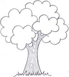 a drawing of a tree with clouds in the shape of hearts on it's trunk