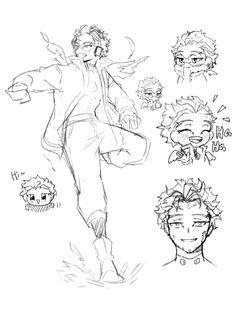 some sketches of the characters from one piece of anime character art, including an image of a