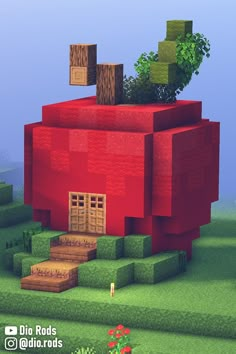 A cute and simple apple house for minecraft survival. Simple Minecraft Builds, Minecraft Small House, Minecraft Shops, Minecraft Printables