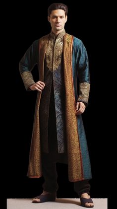 Moroccan Outfit Men, Medieval Indian Clothing, Motif Soutache, Wizard Fashion, Biblical Clothing, Gold Work Embroidery