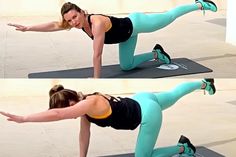 the woman is doing an exercise on her yoga mat