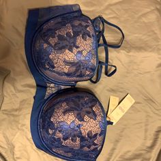 Nwt Cacique Bra. Beautiful Shade Of Dark Blue. Can Be Worn With The Straps On, Crossed Or Strapless. Very Versatile And Sexy. Elegant Blue Partially Lined Bra, Blue Lace Push-up Bra, Shades Of Dark Blue, Cacique Bras, Women's Intimates, Dark Blue, Color Blue, Bra, Women Shopping