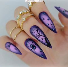 Black Halloween Nails, Halloween Acrylic, 2024 Nails, Pumpkin Nails, Purple Nail Designs