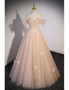 10% off now! beautiful off shoulder long tulle prom dress with flowers online. Sheprom offers formal, party, casual & more style dresses to fit your special occasions. Prom Dresses Pastel Pink, Pastel Princess Dress, Pink Prom Dress With Sleeves, Pink Ballgown Prom Dress, Pastel Prom Dress Long, Japanese Prom Dress, Prom Dresses Pastel, Pretty Prom Dresses Long, Fancy Outfits Dresses