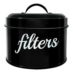 a black canister with the word filterrs on it's lid and handle