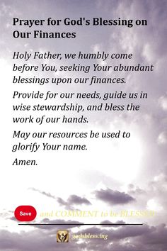 Prayer for God's Blessing on Our Finances Prayer For Financial Miracle Finance, Financial Overflow, Powerful Prayers For Protection, 2024 Prayer, Petition Prayer, Salvation Prayer