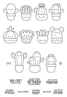 a set of cactus stamps with the words, you can't touch this on them