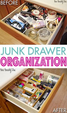 an open drawer is shown with the title junk drawer organization