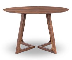 a wooden table with two triangular legs and a circular top, on an isolated white background