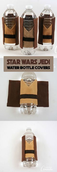 star wars jedi water bottle covers are made out of cardboard and leather with straps